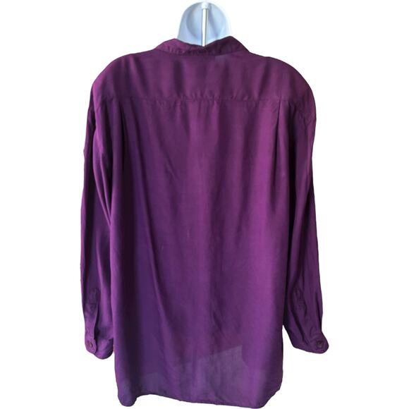 New Concepts 100% Silk Button Front Blouse Purple Camp Collar M Oversized 90s - Picture 2 of 5
